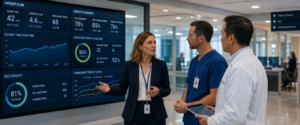 Healthcare executives reviewing data